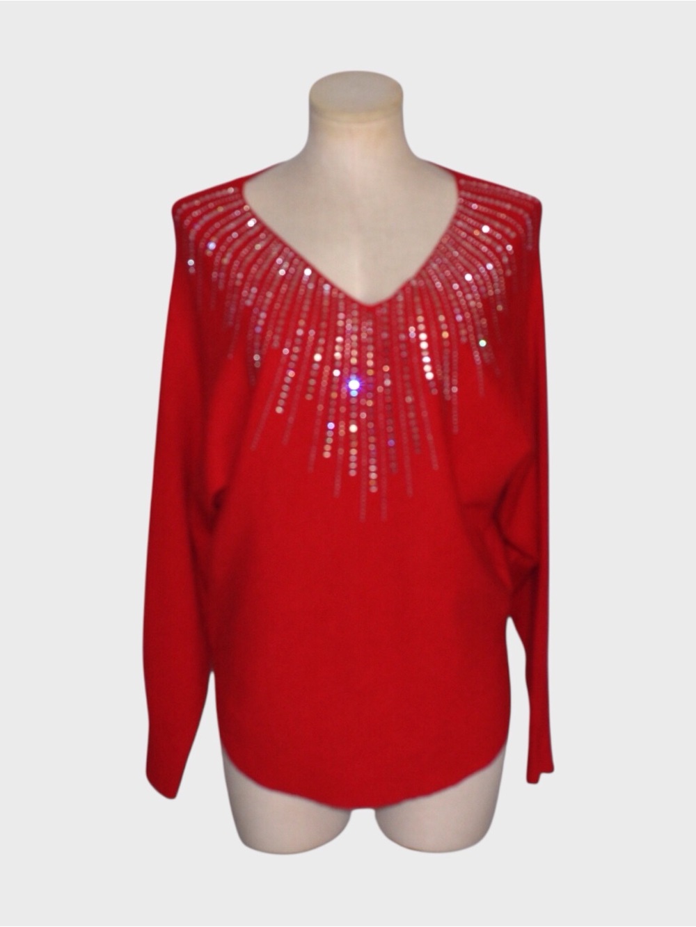 Vila Milano Red Rhinestone Embellished V Neck Sweater